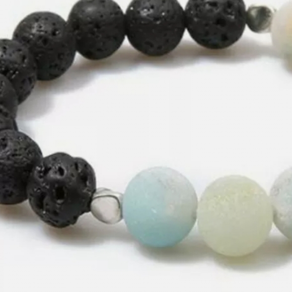 8mm Lava Stone Amazonite Stone Yoga Bracelet Meditation Reiki Chakra D028-B - Picture 2 of 2